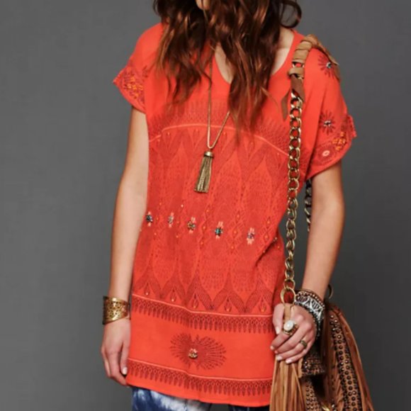 Free People Tops - Free People Byzantine Dreams Tunic Coral XS